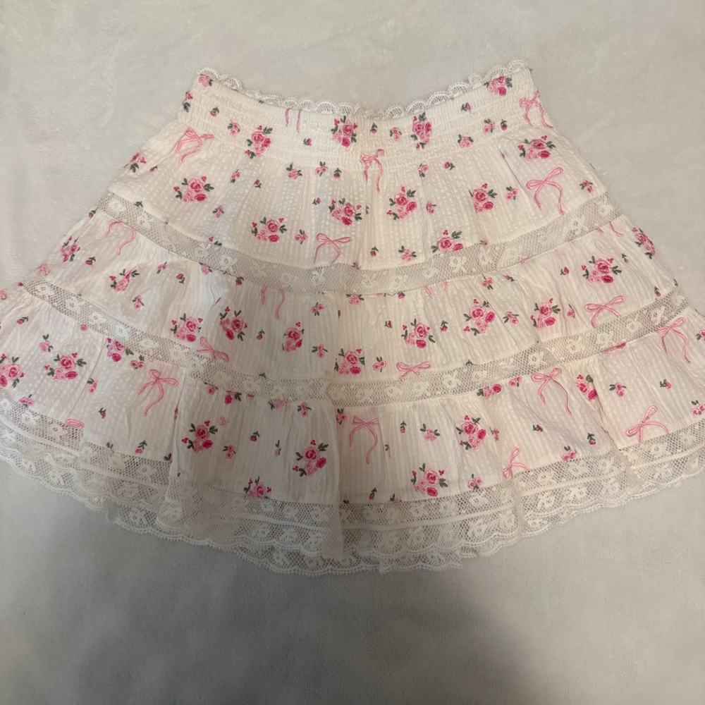 LoveShackFancy Floral Bow Mini Skirt